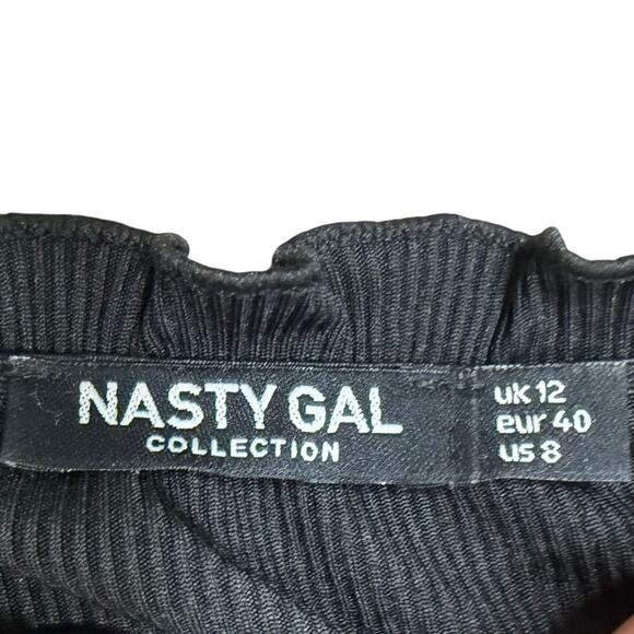 Nasty Gal Long Sleeve Crop Top Black Size Medium (8) Ribbed Ruffle Hem Stretch - Picture 7 of 10